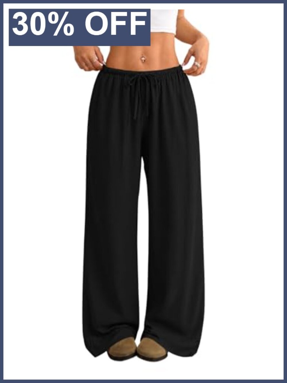Women's Linen Blend Wide Leg Palazzo Pants Drawstring Waist Pockets